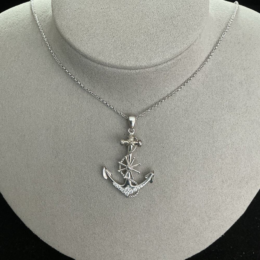 Beautiful Genuine Moissanite Anchor Pendant Necklace Solid 925 Sterling Silver